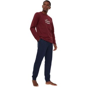 Trendyol Bordeauxrode Pyjamaset Met Normale Pasvorm En Print Tmnaw22Pt0759