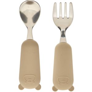 Atmosphera Yum Kinder Bestekset - Vork en Lepel - 8x17x2cm - Beige