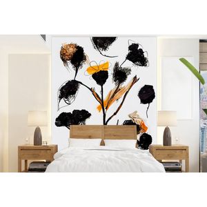 Bloemen - Zwart - Planten - Pastel - Geel - Behangpapier