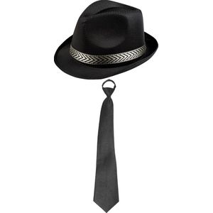 Toppers in concert - Carnaval verkleedset Blackman - hoed en party stropdas - zwart - heren/dames - verkleedkleding accessoires