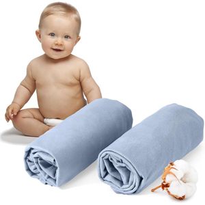 Baby Bed Fitted Sheet Set 2-Pack - Light Blue, 100% Cotton, Oeko-Tex Certified