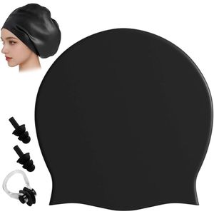 Badmuts voor Volwassenen - Lange Harige Grote Unisex - Waterdichte Siliconen met Oordopjes en Neusklem