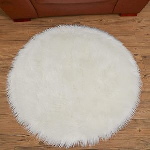 Imitatie lamsvacht schapenvacht tapijt, langharige vacht look, imitatieleer, boxkleed, bankmat, 90 cm - rond, wit