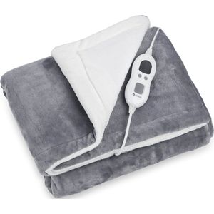 ForDig Elektrische Bovendeken 160x120 cm - Warmtedeken Inclusief Draagtas - Knuffeldeken met 6 Warmtestanden en Timer - 1 Persoons Warmte Deken - Verzwaringsdeken - Wasbaar - Grijs