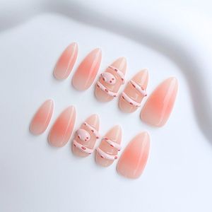 Press-on Nails - Handgemaakt Nagels - Roze Blush met 3D Slang Ontwerp Nagels - Sweet Treats - Maat S