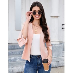 Dames Bolero Elegante Cardigan Business OL Boleros Lange Mouw Open Voorkant Blazer Jas Abrikoos L
