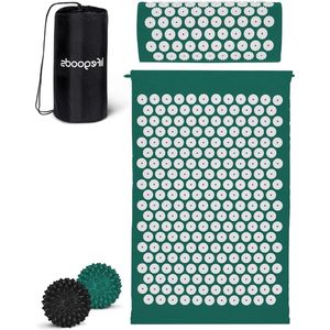 Acupressuur Mat met Kussen en Triggerpoint Massage Ballen - Ontspanning en Pijnverlichting - Acupunctuur Massage Set - Lotus Shakti Mat - Groen & Wit massage matras