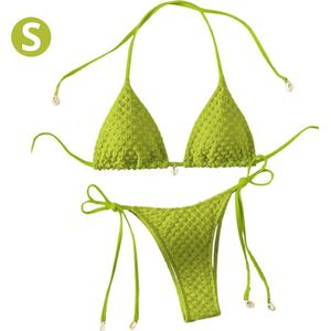 Nivard Bikini Dames - Meisjes Bikini - Badpak - Push Up - Vrouwen Badkleding - Zwemmen - Sexy Set - Top & Broekje - Groenachtig Geel - Maat S