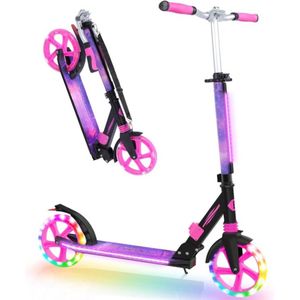 Scooter - Kinderstep - Cityroller - Big Wheel Scooter - met LED-lichtgevende - Stuurkolom - In Hoogte Verstelbaar - 200mm Wielen - Vering - Draagriem - Opvouwbare - voor Kinderen 3-12 jaar - Aluminium - Galaxy Paars