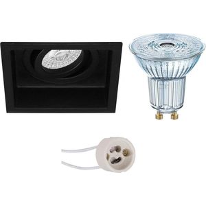 OSRAM - LED Spot Set - Parathom PAR16 927 36D - Proma Domy Pro - GU10 Fitting - Dimbaar - Inbouw Vierkant - Mat Zwart - 3.7W - Warm Wit 2700K - Verdiept - Kantelbaar - 105mm