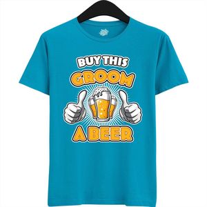 Buy This Groom A Beer | Vrijgezellenfeest Cadeau Man - Groom To Be Bachelor Party - Grappig Bruiloft Bruidegom Heren Shirt - T-Shirt - Unisex - Aqua - Maat XXL