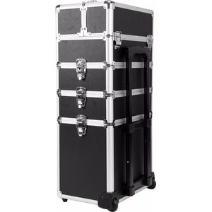 TX Store make- up koffer - Visagie koffer - cosmetica trolley - Kappers trolley - 4 in 1 - zwart/zilver - Aluminium - bagagetrolley - nagel trolley - op wieltjes