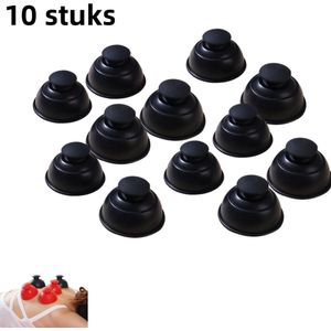 10-pack - Vacuüm siliconen cupping apparaat - Druk- en zuigtype - Siliconen vacuüm cupping - Ronde draagbare vochtabsorberende cup - Fascia cupping voor thuis - Zwart