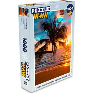 Puzzel Palm - Zonsondergang - Horizon - Strand - Zee - Tropisch - Legpuzzel - Puzzel 1000 stukjes volwassenen