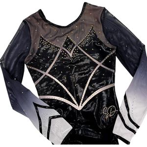 Sparkle&Dream Turnpakje Noa Zwart - CME | maat 122 - 128 - Gympakje voor Turnen en Gymnastiek - Met Lange Mouw