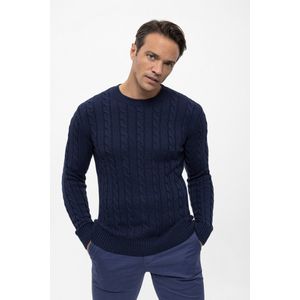 Felix Hardy Kabelgebreide Trui Met Ronde Hals - 100% Katoen Heren Navy - Xl