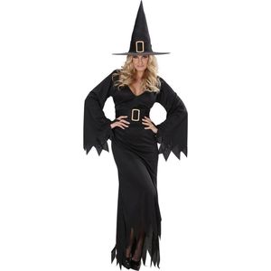 Widmann - Heks & Spider Lady & Voodoo & Duistere Religie Kostuum - Elegante Heks Black Witch Kostuum Vrouw - Zwart - Large - Halloween - Verkleedkleding