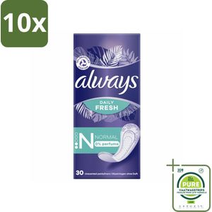 10 x Always Daily Fresh - Inlegkruisjes - Normaal - Ongeparfumeerd - 30 Inlegkruisjes - Grootverpakking - Inlegkruisjes - Always - Inlegkruisjes Normaal - Maandverband - Hygiëne