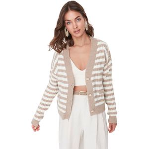 Trendyol Ecru Zacht Gestreept Gebreide Vest Met Textuur Twoaw23Hi00266