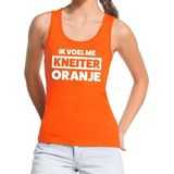 Oranje tekst tanktop / mouwloos shirt Ik voel me kneiter oranje voor dames -  Koningsdag kleding M