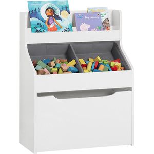 Rootz Kinderboekenplank met speelgoedkist - Opbergorganisator - Kinderboekenkast - MDF en stoffen constructie - Eenvoudige montage - 63 cm x 80 cm x 32 cm