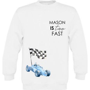 Sweater verjaardag jongen - Verjaardags trui 2 jaar - Met naam raceauto- Maat 98