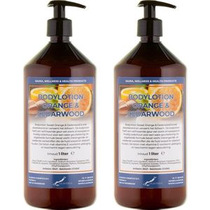 Bodylotion Sweet Orange & Cedarwood 1 Liter - met gratis pomp - set van 2 stuks