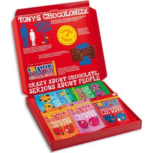 Tony's Chocolonely Lil'Bits Chocolade Cadeaudoos - Cadeau voor Man en Vrouw - Chocola Balletjes - Mini Chocolaatjes - Snacks - Choco Snoepjes - 5 x 120 Gram Geschenkdoos