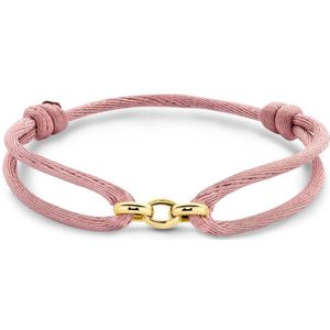 14K Goud - Armband - Zacht Roze - 13 tot 26 cm - Gevlochten met Rubber/Nylon/Leer