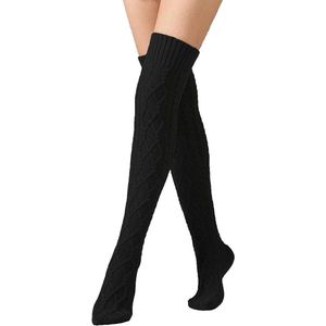 Dames winter gebreide overknee sokken - Laarssokken - Dames gebreide warme sokken - 75cm - Laarssokken - Dames warme sokken - Winter lange sokken - Winter warme beenwarmers - Warme kniekousen - Zwart