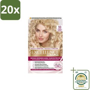 20 x L'Oréal Excellence Crème Permanente Crèmekleuring 10 Extra Lichtblond - Grootverpakking - Haarverf - Grijsdekking - Permanente Haarkleuring - Crème Kleuring - Haarverf Crème