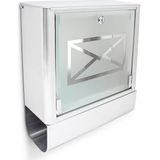 Relaxdays Wandbrievenbus rvs - brievenbus met krantenrol - 35 x 40 x 15 cm - zilver