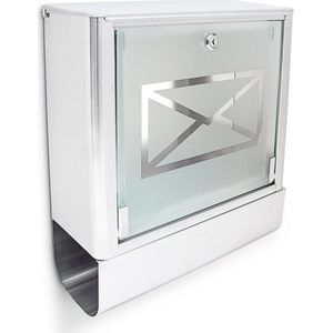 Relaxdays Wandbrievenbus rvs - brievenbus met krantenrol - 35 x 40 x 15 cm - zilver