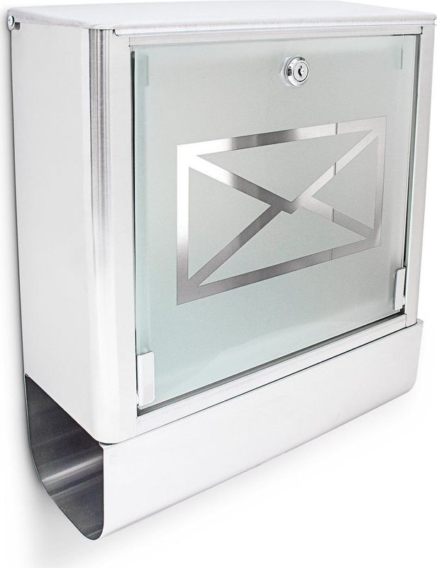 Relaxdays Wandbrievenbus rvs - brievenbus met krantenrol - 35 x 40 x 15 cm - zilver