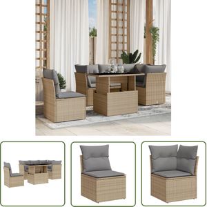 The Living Store Loungeset - PE-rattan - Modulair design - 8 zitkussens met afneembare hoes - Beige - UV-bestendig Loungeset - Lounge Set - Tuinmeubels - Buitendecoratie - Outdoor Furniture - Relaxfauteuil - Loungebank - Pe Rattan - Wicker