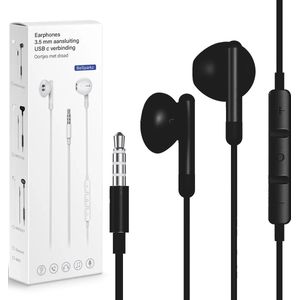 BeSparkz Oortjes met Draad - 3.5mm Jack Aansluiting - Oordopjes met Draad - Oortjes met Draad en Microfoon - Zwart