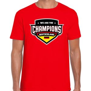 We are the champions Deutschland t-shirt met schild embleem in de kleuren van de Duitse vlag - rood - heren - Duitsland supporter / Duits elftal fan shirt / EK / WK / kleding L