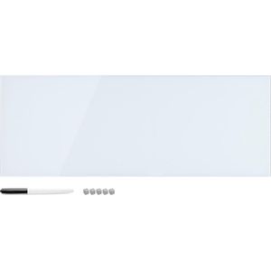 Navaris glassboard - Magnetisch bord voor aan de wand - Memobord van glas - 80 x 30 cm - Magneetbord inclusief magneten en marker - Wit