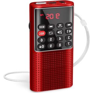 Kleine Draagbare Radio Oplaadbaar Mini Radio Opnamefunctie FM Radio MP3 TF AUX Roze