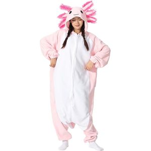 Uniseks Axolotl Onesie Pyjama voor Volwassenen - Dierenkostuum en Cosplay Jumpsuit
