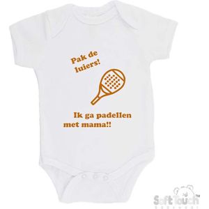 100% katoenen Romper ""Pak de luiers! Ik ga padellen met mama!!"" Padel Unisex Katoen Wit/tan Maat 68/74