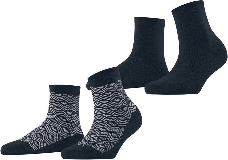 ESPRIT - Heart Pattern - Sokken - Blauw Marine - Multipack van 2 paar