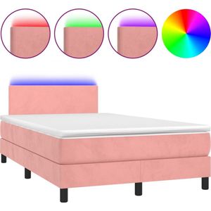 vidaXL-Boxspring-met-matras-en-LED-fluweel-roze-120x190-cm