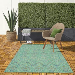 Flycarpets Lilah Geruit Buitenkleed Groen - Binnen & Buiten Vloerkleed - Laagpolig Tuintapijt / Buitentapijt - 240x340 cm