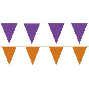 Oranje/Paarse feest punt vlaggetjes pakket - 200 meter - slingers/ vlaggenlijn