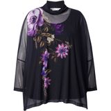MIAMODA MIAMODA - Dames - Mesh blouse oversized bloemenmotief ondoorzichtige top - Zwart - Maat 42+