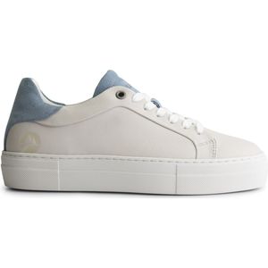 Travelin' Santec Leren Damessneakers - Veterschoenen - Wit/Blauw leer