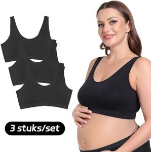 MEETHOO 3 Stuk Grote maten zwangerschapsbeha - Naadloze voedingsbh - Zwangerschapsbh Soft Touchmateriaal Ongevuld en beugelloos – Comfortabel en ondersteunend -Zwart-XL