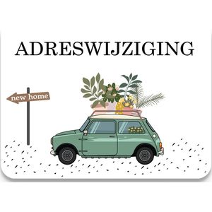 Studio Juulz - Verhuiskaart 15 x MINI COOPER MET PLANTJES | Adreswijziging | Verhuiskaarten | New Home | Verhuizen | Verhuisbericht | Nieuw huis | Samenwonen | Lief | Bloemen | A6 | zwart wit