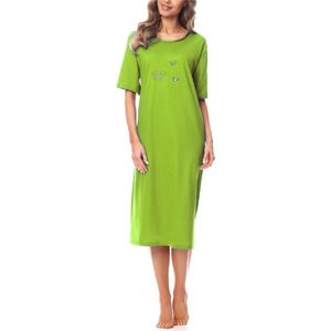Merry Style Dames Nachthemd - Nachtjapon - Korte Mouwen - Katoen - MS-DR-Malwa-ND-KR - Groen - M